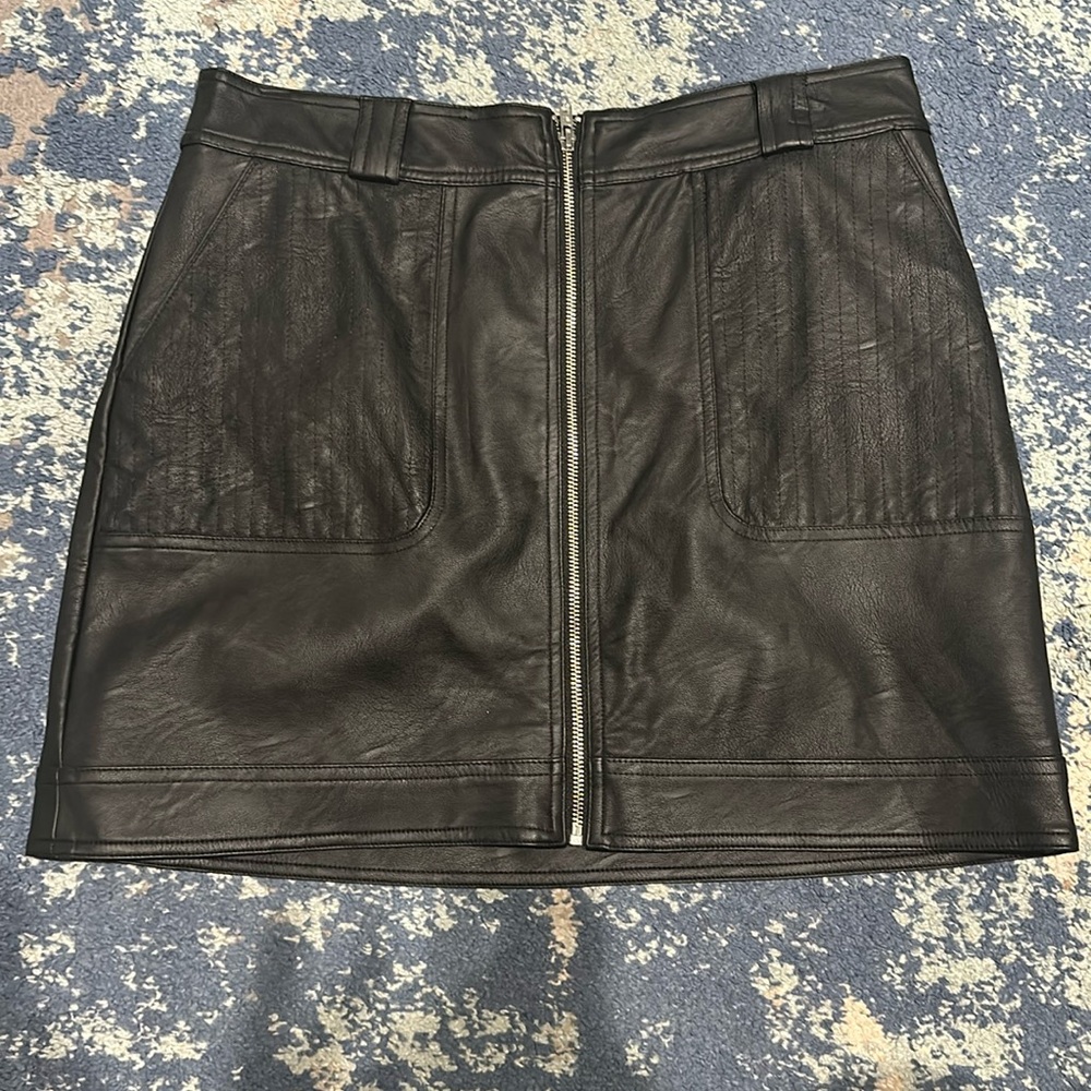Top Shop Black Leather skirt with silver zipper. Size 12